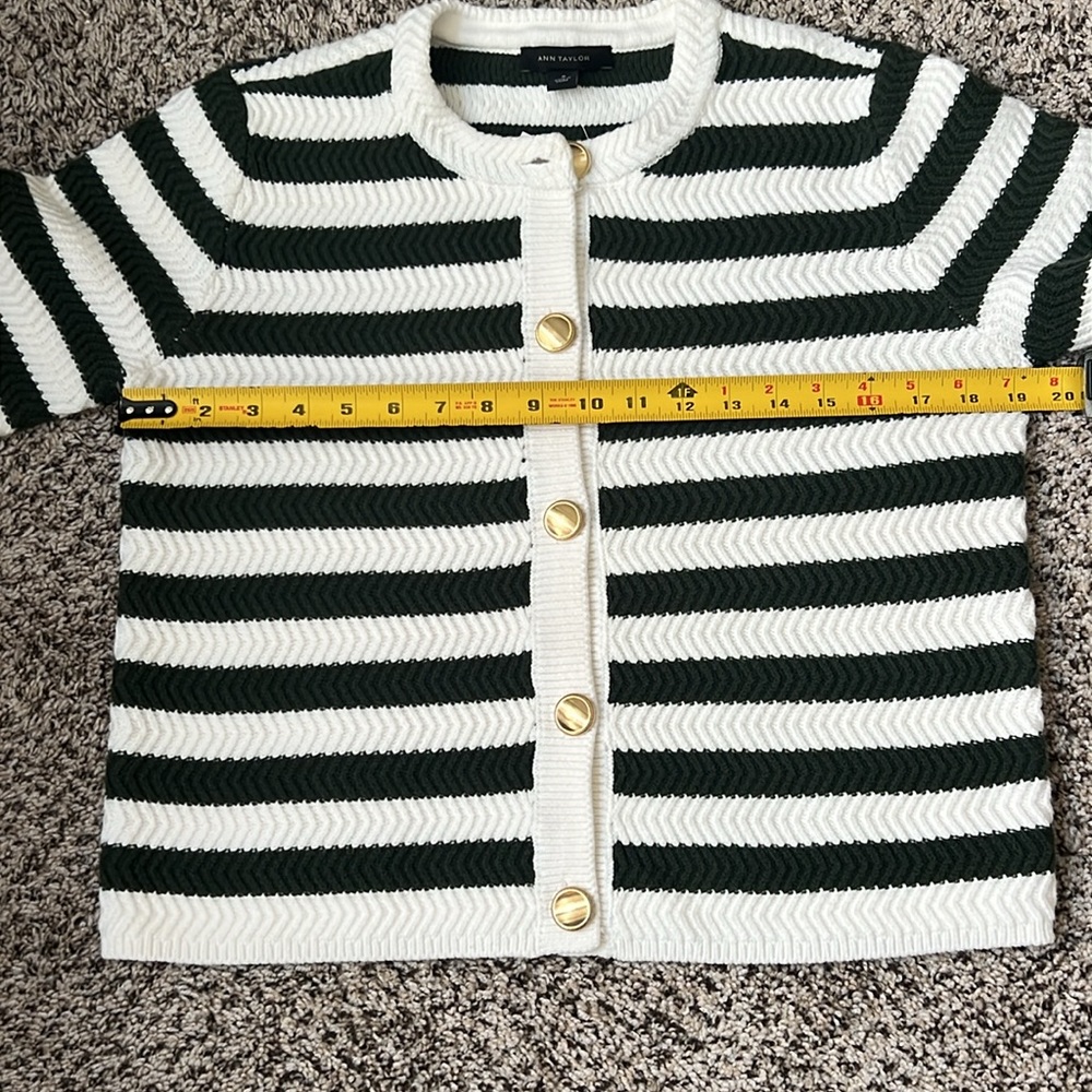 NWT Ann Taylor striped stitch jacket/cardigan sweater. Dark green/cream. Medium - Picture 6 of 10